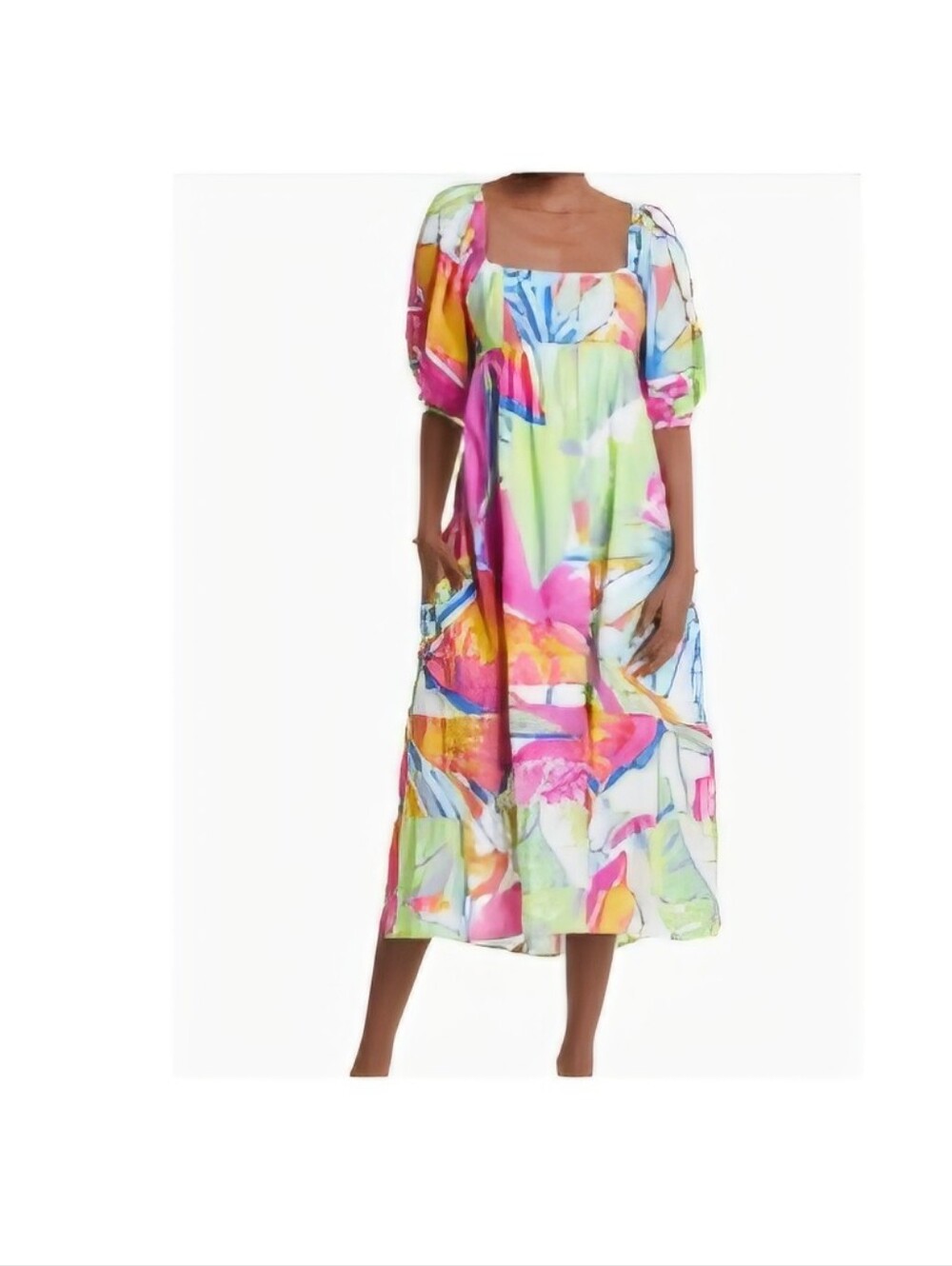 FARM Rio Colorful Tropical Print Midi Dress